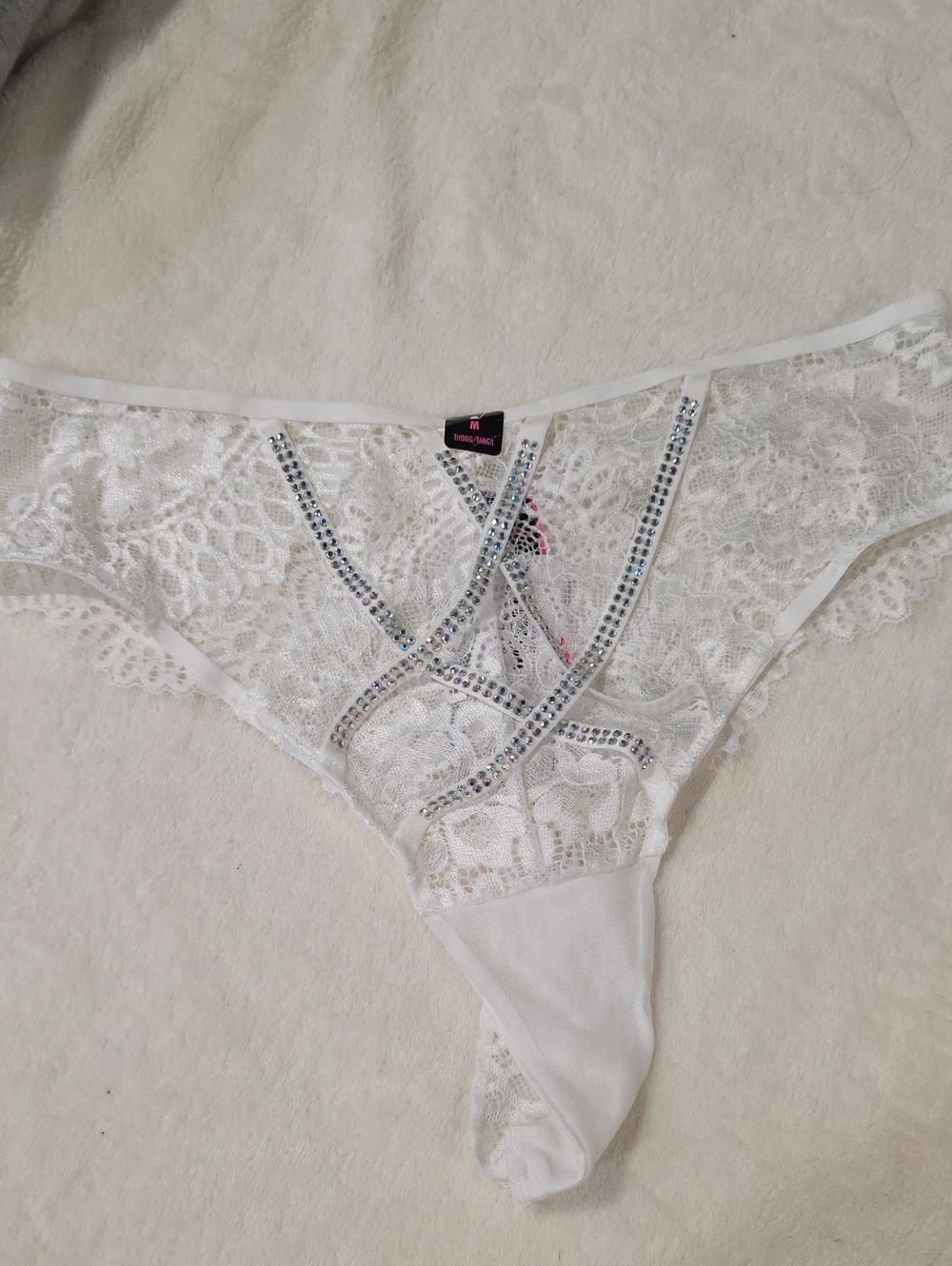 La SENZA White Lace Rhinestone Thong